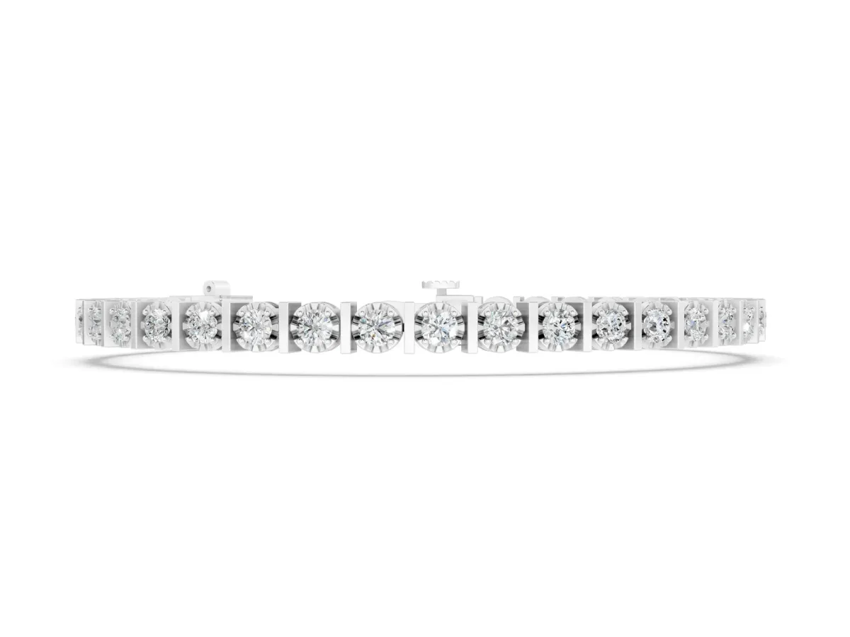 Round Diamond Channel Set Tennis Bracelet with Prong Setting Silver
