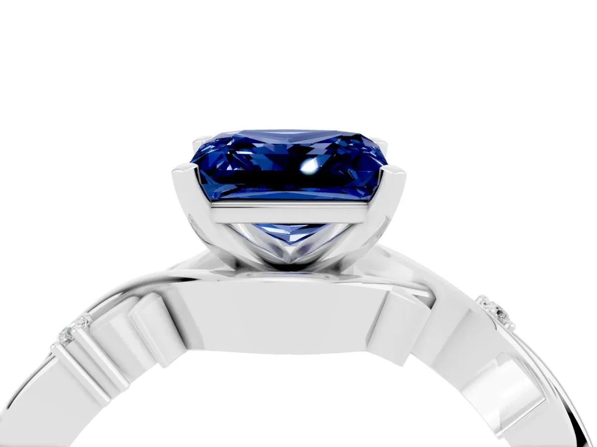 Princess Cut Blue Sapphire Solitaire Ring with Twisted Band and Prong Setting Silver