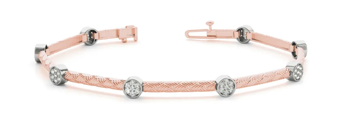 Bezel Set Round Diamond Braided Band Bracelet Rose gold