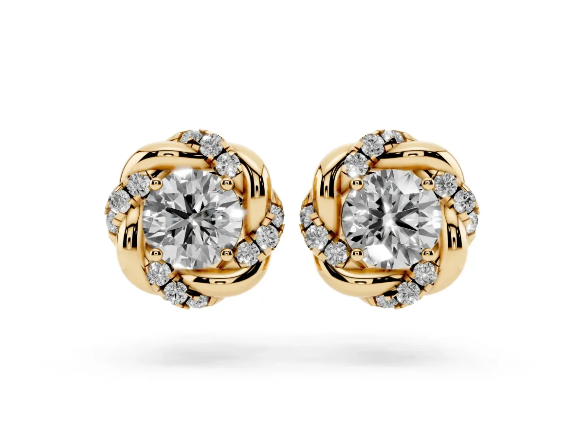 Round Diamond Oceana Halo Stud Earrings Yellow gold