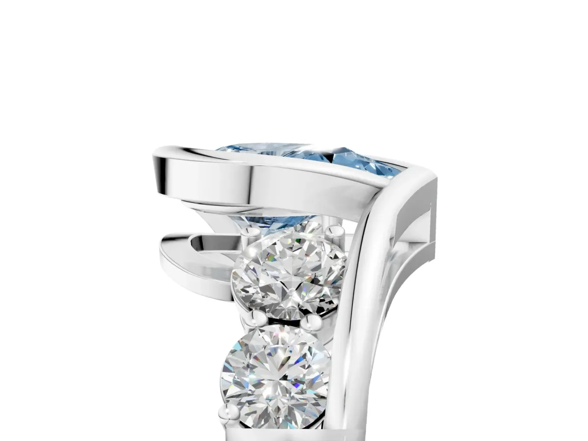 Fancy Blue Bezel Set Pear Cut Diamond Bypass Ring with Round Accents Silver