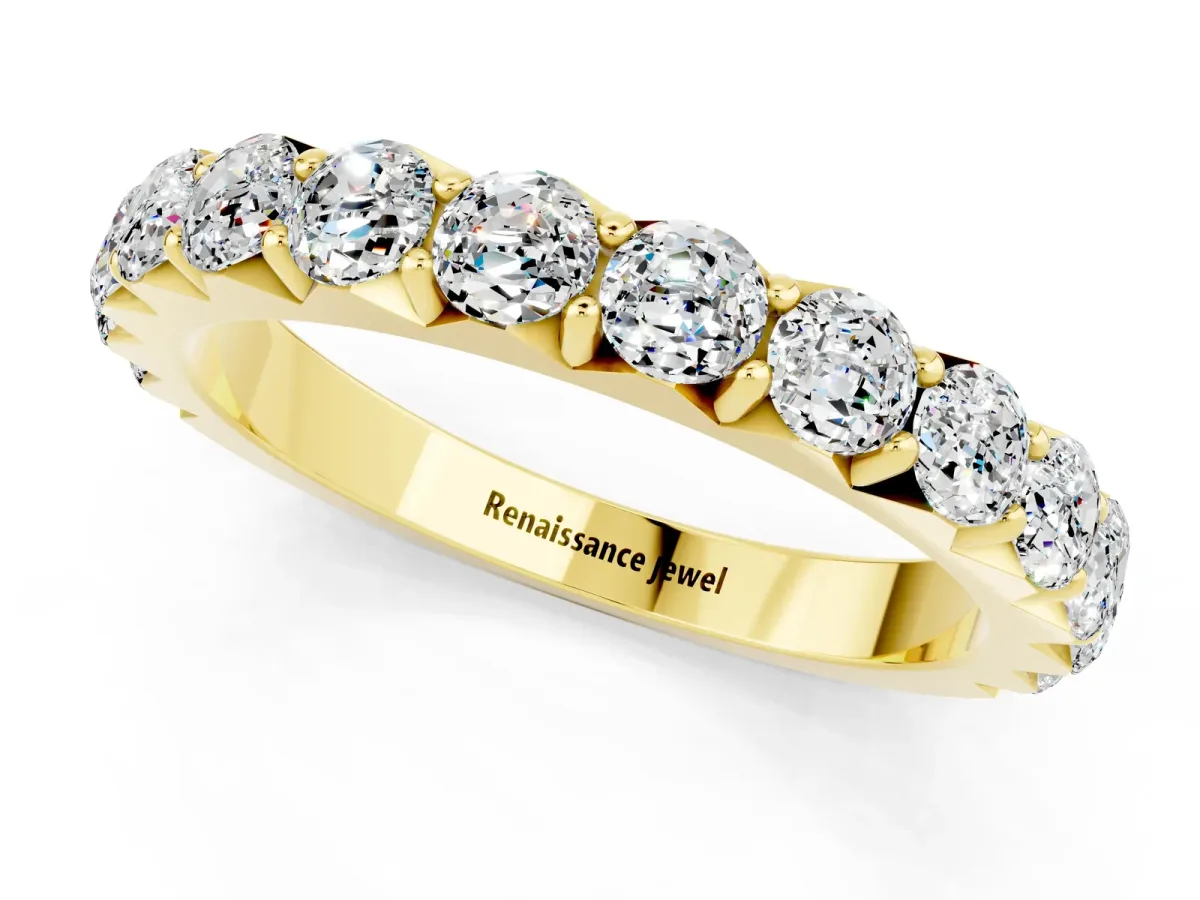 Round Moissanite Half Eternity Band with Classic Prong Setting Yellow gold