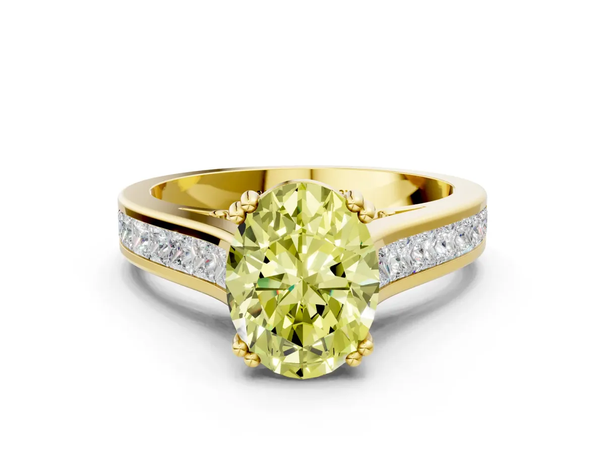Fancy Yellow Oval Cut Cut Channel Set Solitaire Engagement Ring with Prong Setting Yellow gold