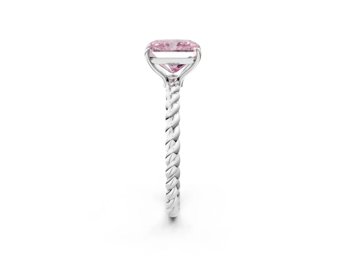 Fancy Pink Radiant Cut Solitaire Twisted Band 4-Prong Ring Platinum
