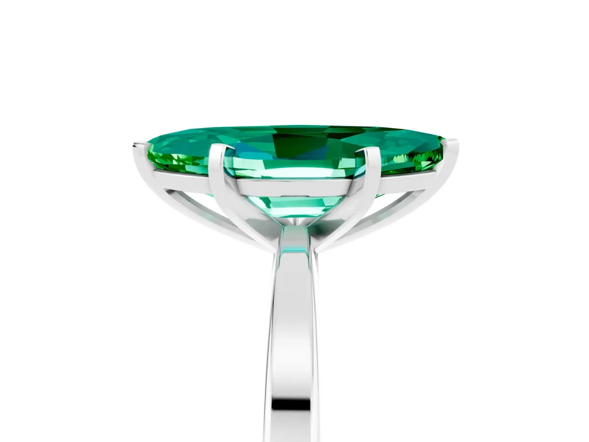 Marquise Cut Emerald Solitaire Engagement Ring with Classic Band and Four-Prong Setting Silver