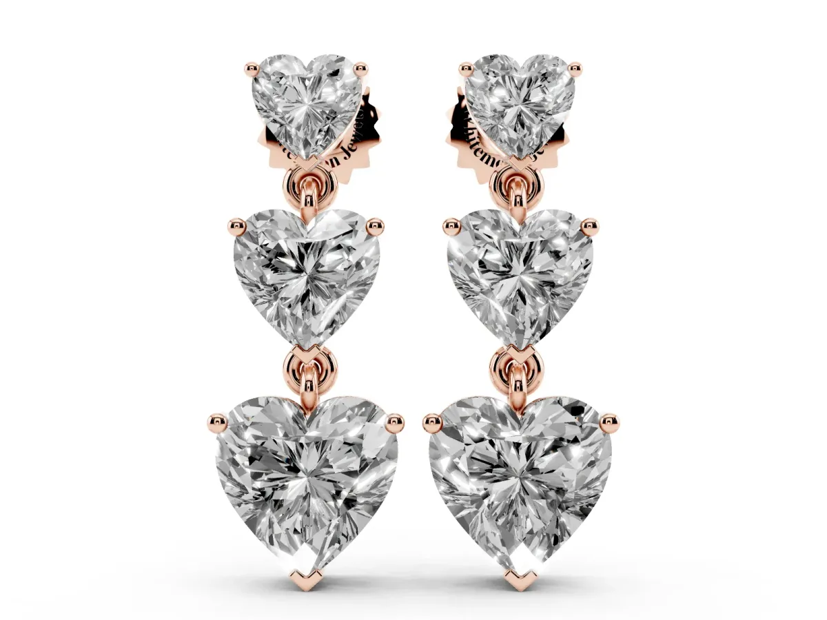 Heart Diamond Triple Drop Earrings Rose gold