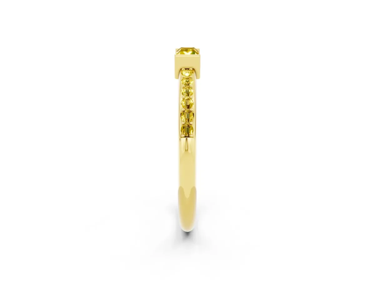 Baguette Yellow Sapphire Pavé Band with Bar Setting Yellow gold
