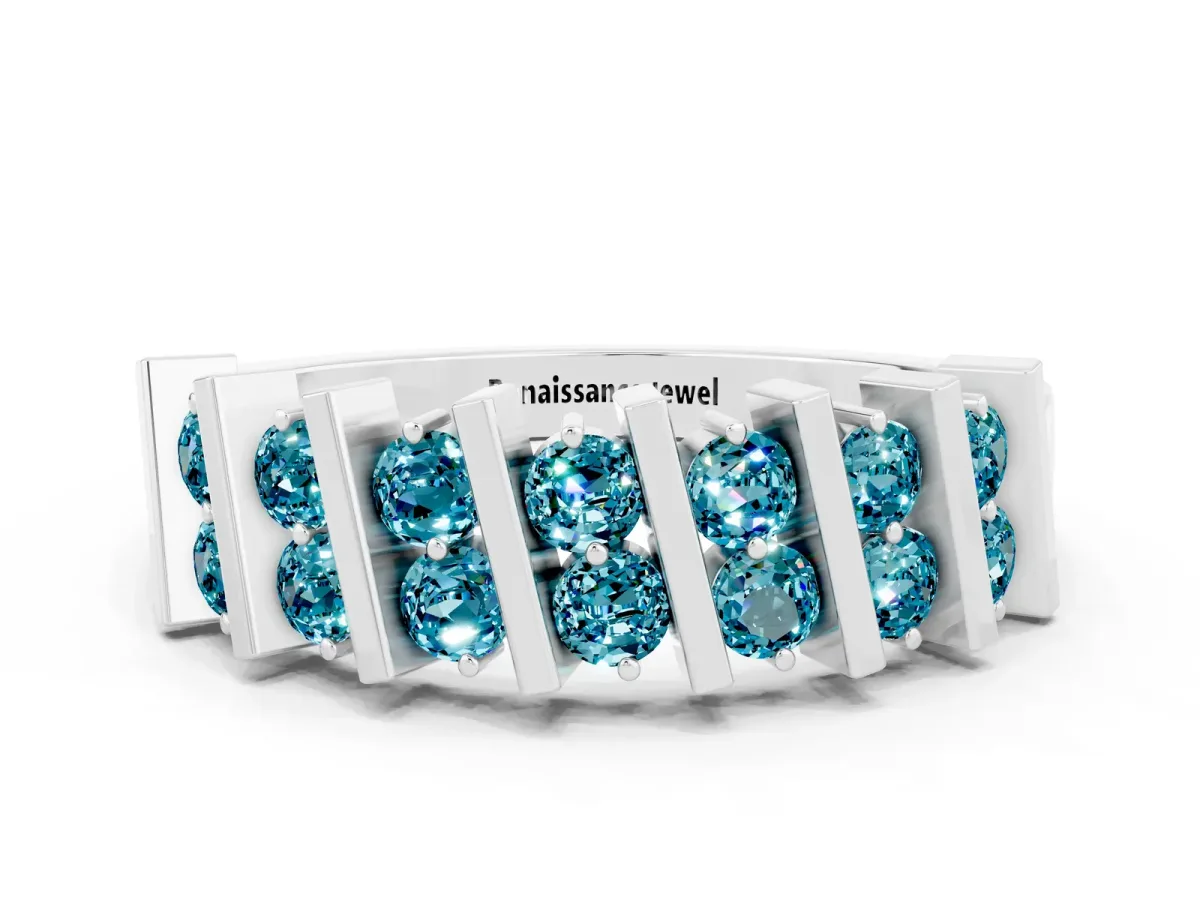 Channel Set Round Blue Topaz Anniversary Band with Vertical Prongs Silver