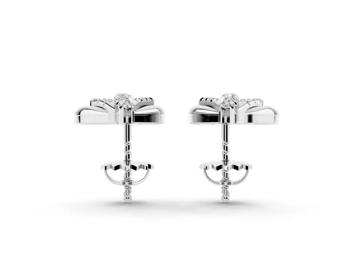 Round Diamond Olive Branch Stud Earrings Silver