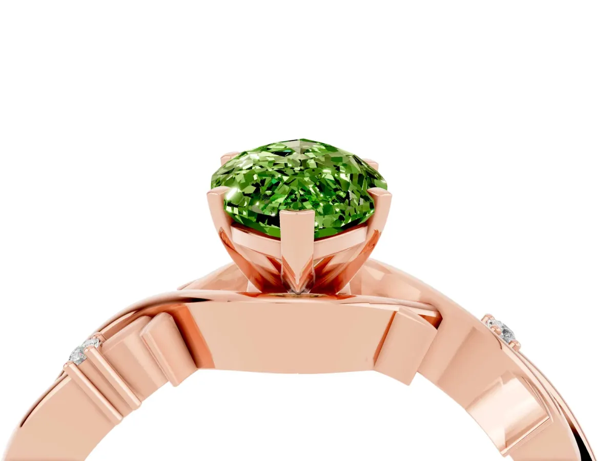 Marquise Cut Peridot Solitaire Ring with Twisted Band and Prong Setting Rose gold