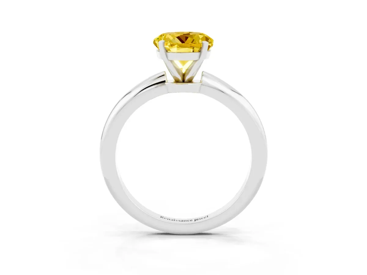 Round Cut Yellow Sapphire Solitaire Ring with Six-Prong Setting and Classic Band Silver