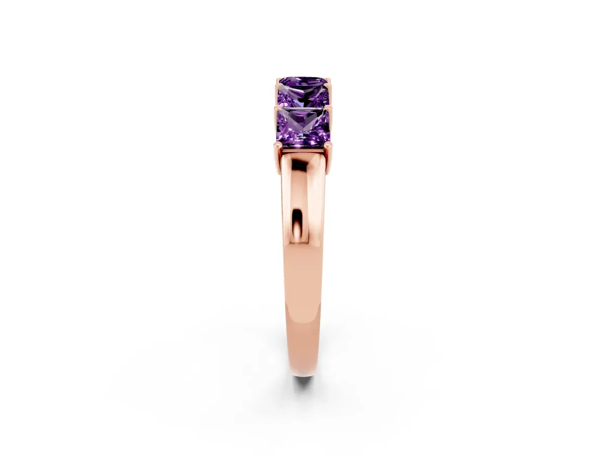 Princess Cut Five-Stone Amethyst Band with Prong Setting Rose gold