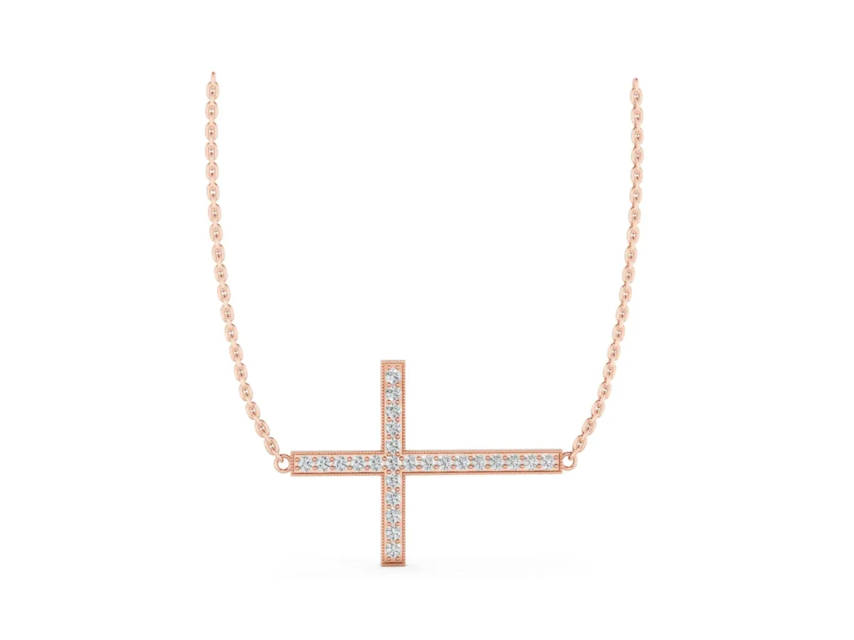 Pavé Round Diamond Cross Pendant Rose gold