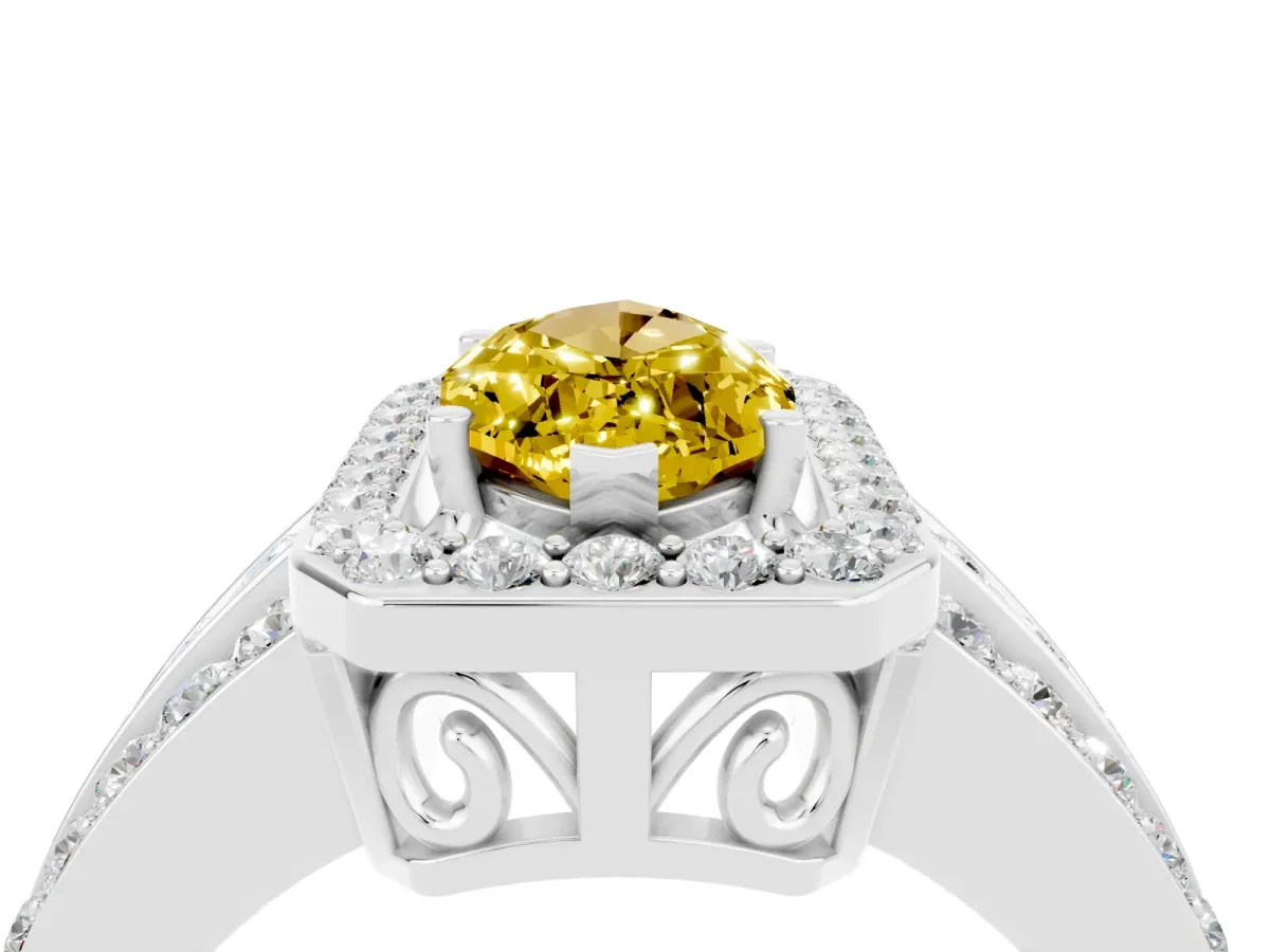 Marquise Cut Halo Yellow Sapphire Ring with Round Split Shank and Prong Setting Silver