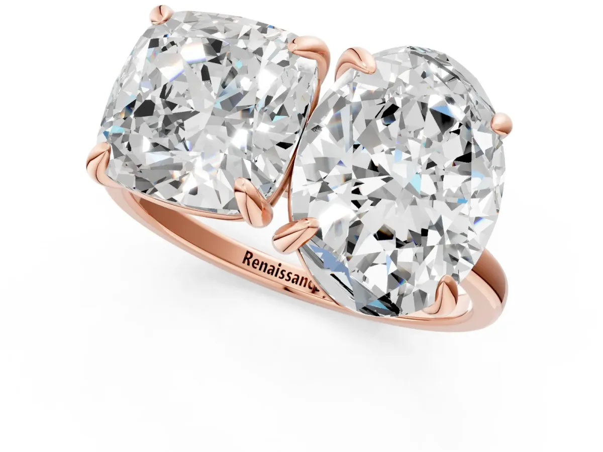 Oval and Cushion Toi Moi Ring with Prong Setting and Plain Band Rose gold