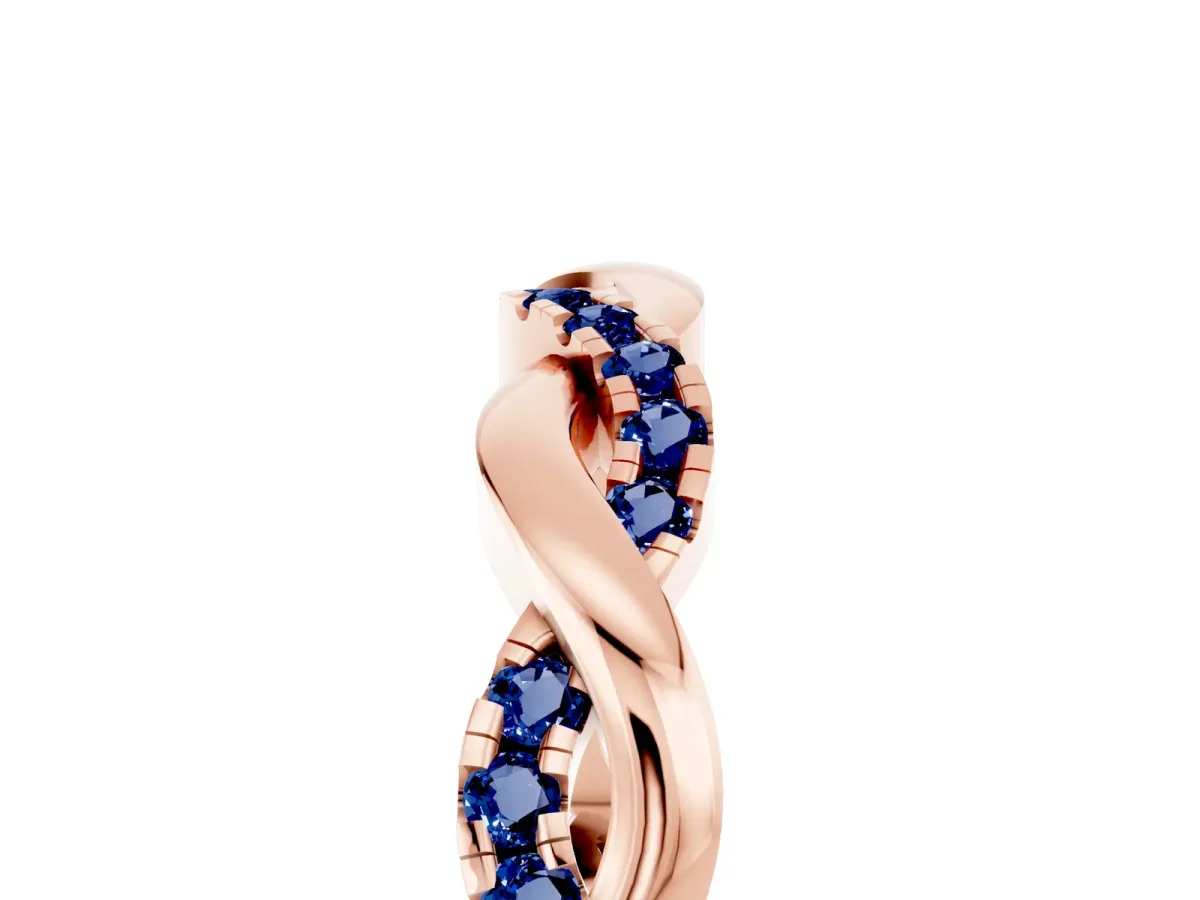 Round Blue Sapphire Twist Eternity Band with Pavé Setting Rose gold