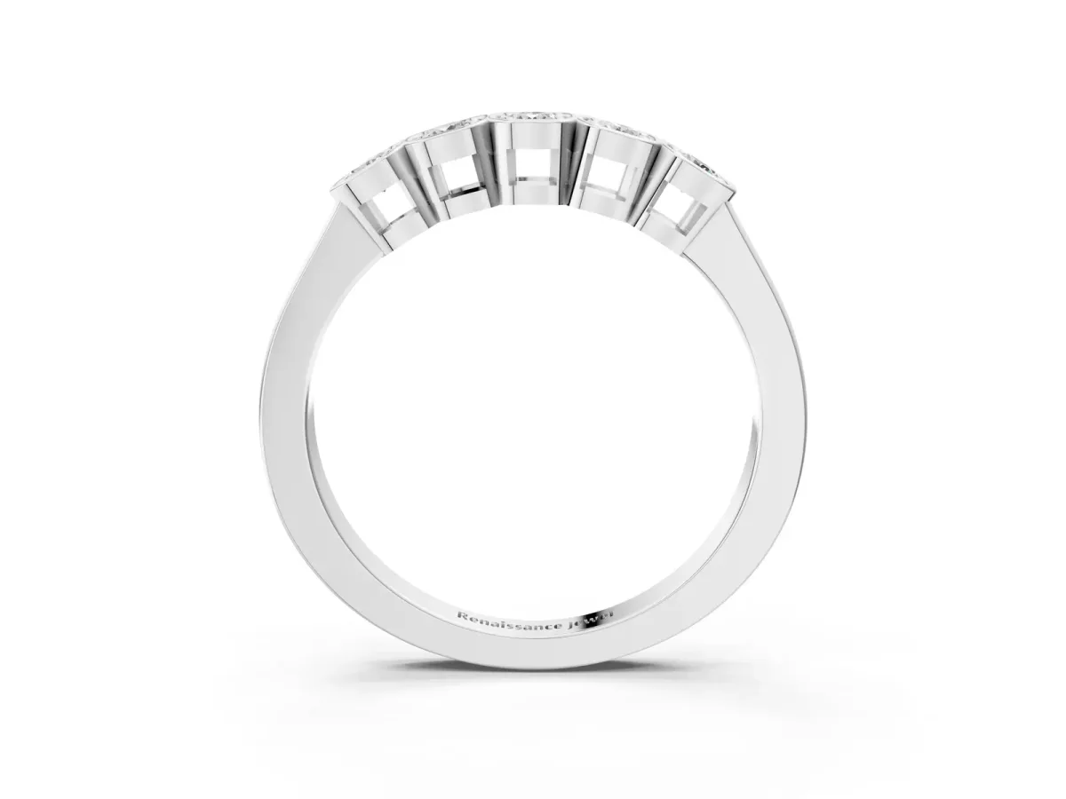 Five-Stone Round Diamond Bezel Set White Gold Band Platinum