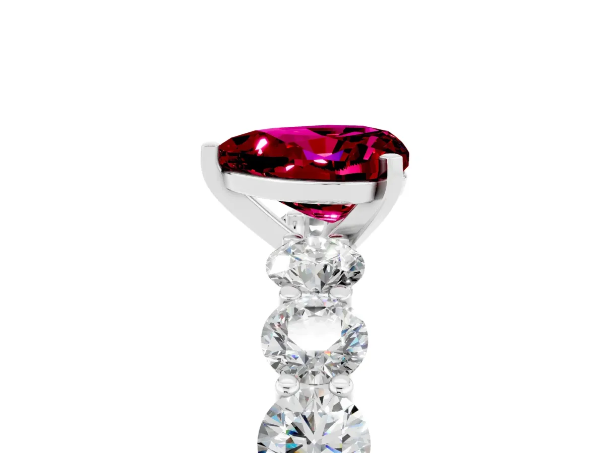 Heart Cut Garnet Prong Setting with Side Stones on a Pave Band Silver