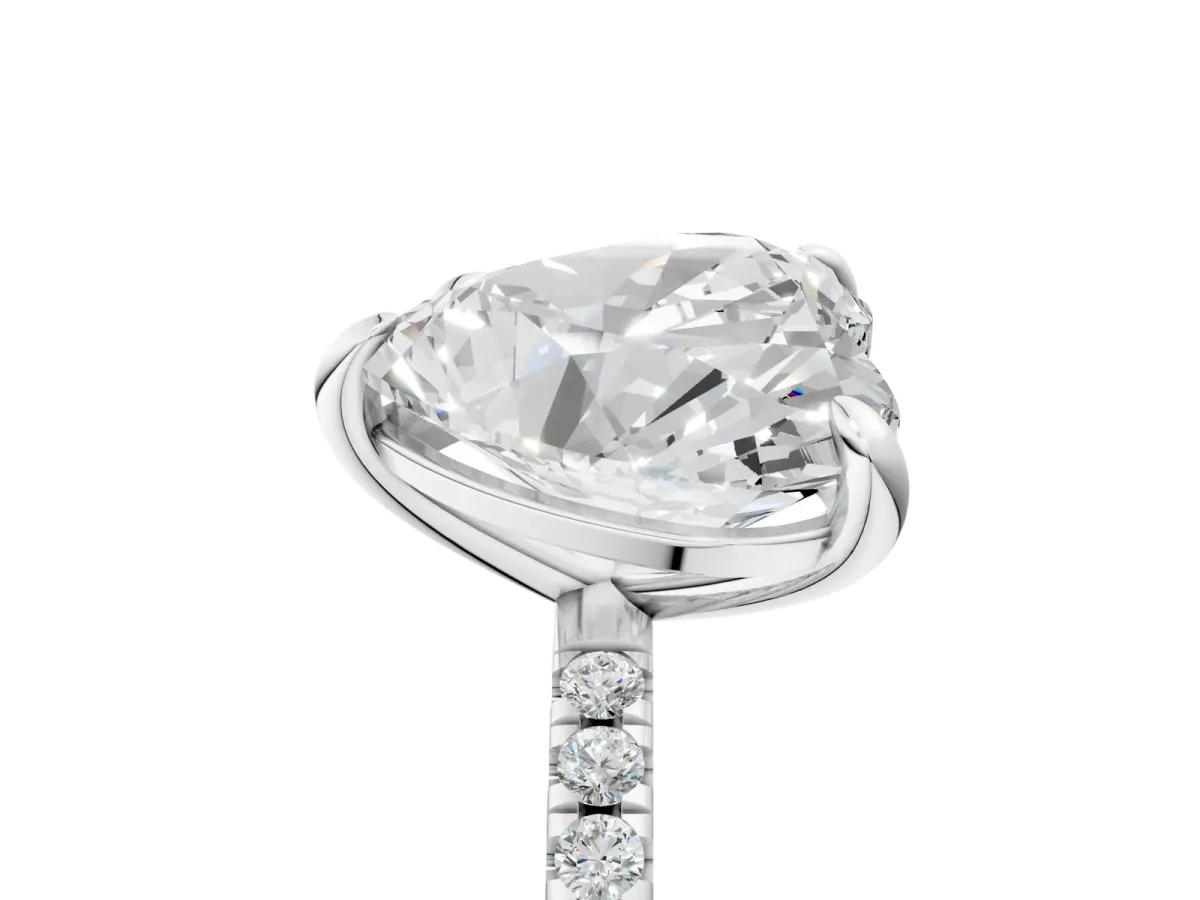 Oval and Heart Toi Moi Ring with Prong Setting and Micro Pave Band Silver