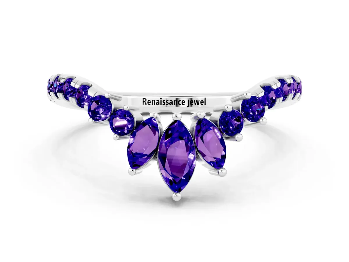 Chevron Marquise and Round Tanzanite Open Band with Prong Setting Silver