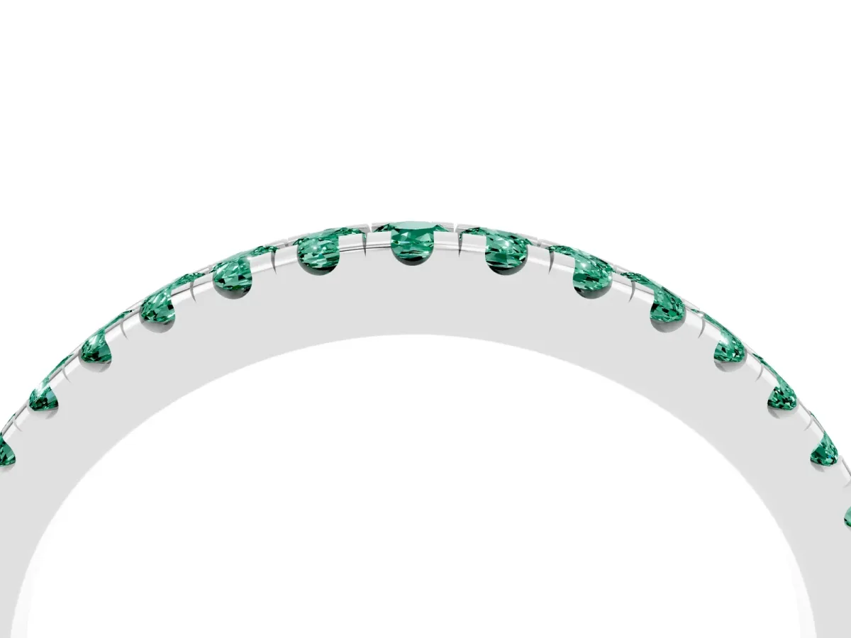 Round Green Sapphire Pavé Half Eternity Band with Shared Prong Setting White gold