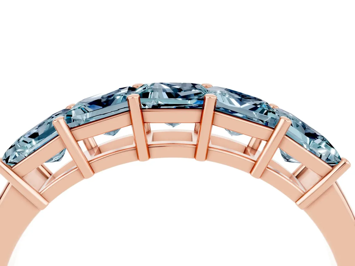 Princess Cut Five-Stone Aquamarine Band with Prong Setting Rose gold