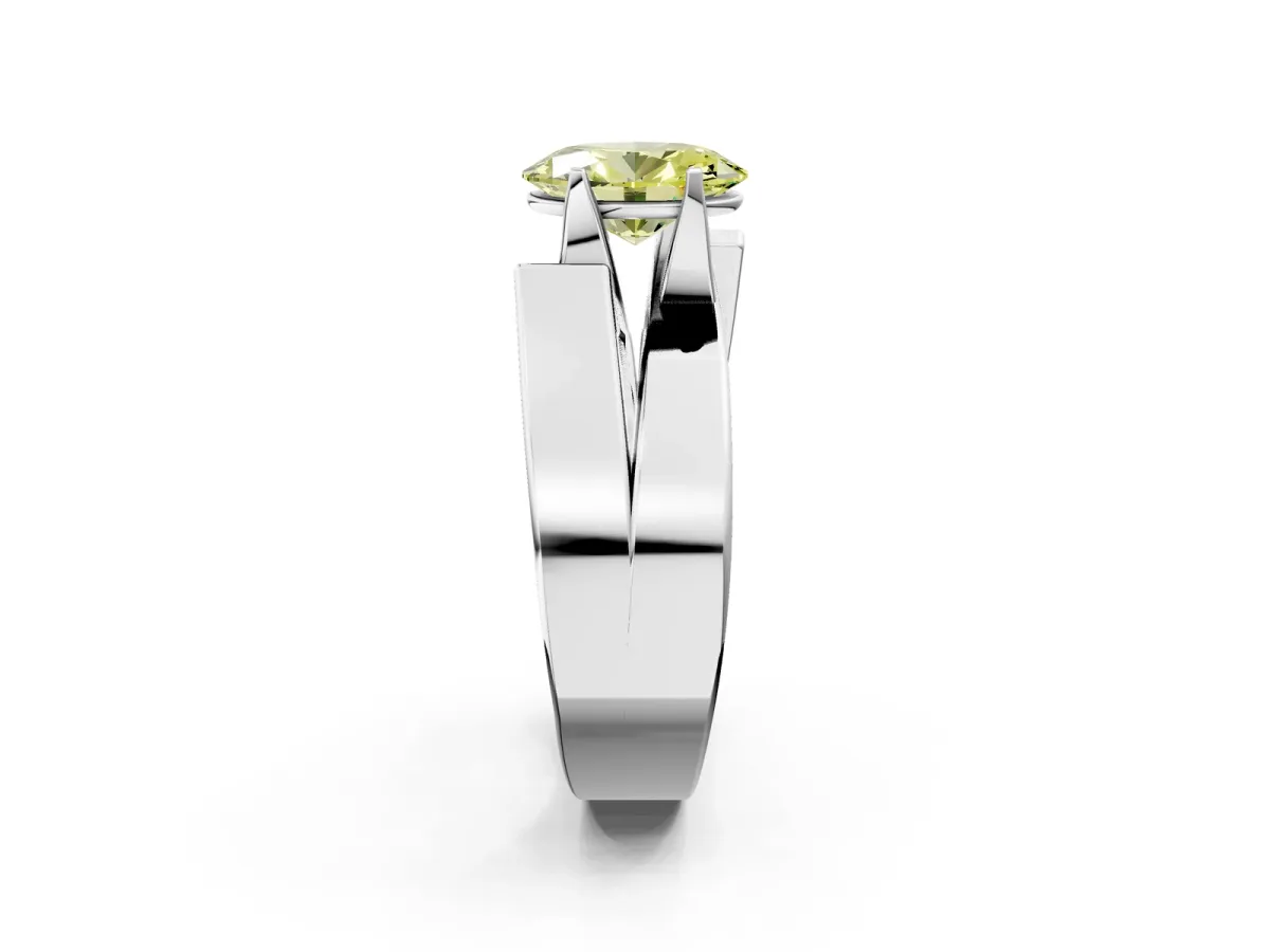 Fancy Yellow Modern Tension Set Oval Cut Diamond Solitaire Wide Band Ring Silver