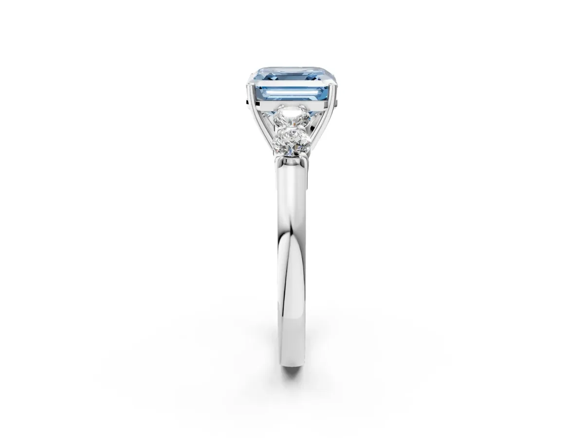 Fancy Blue Asscher Cut Cut Diamond Five-Stone Prong Set White Gold Ring Platinum