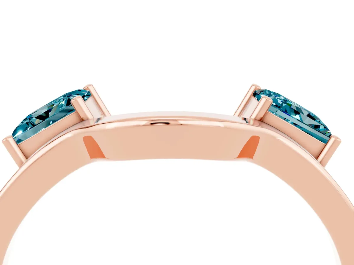 Princess Cut Blue Topaz Two-Stone Open Band Ring with Four-Prong Setting Rose gold