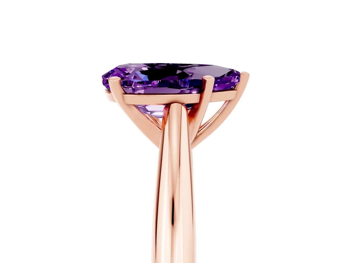 Pear Cut Amethyst Solitaire Engagement Ring with Cathedral Setting and Four-Prong Mount Rose gold