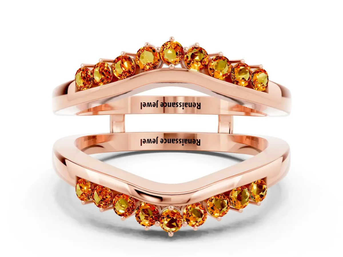 Round Citrine Chevron Contour Band with Prong Setting Rose gold