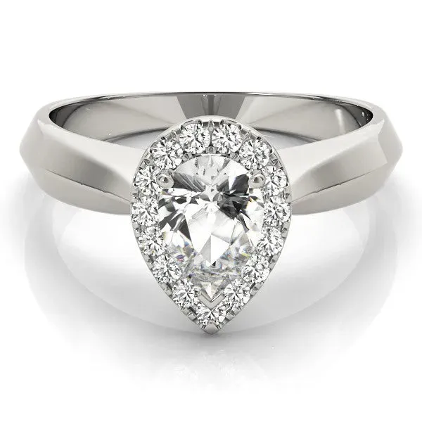 Halo Pear Cut Cut Solitaire Diamond Ring with Prong Setting Silver