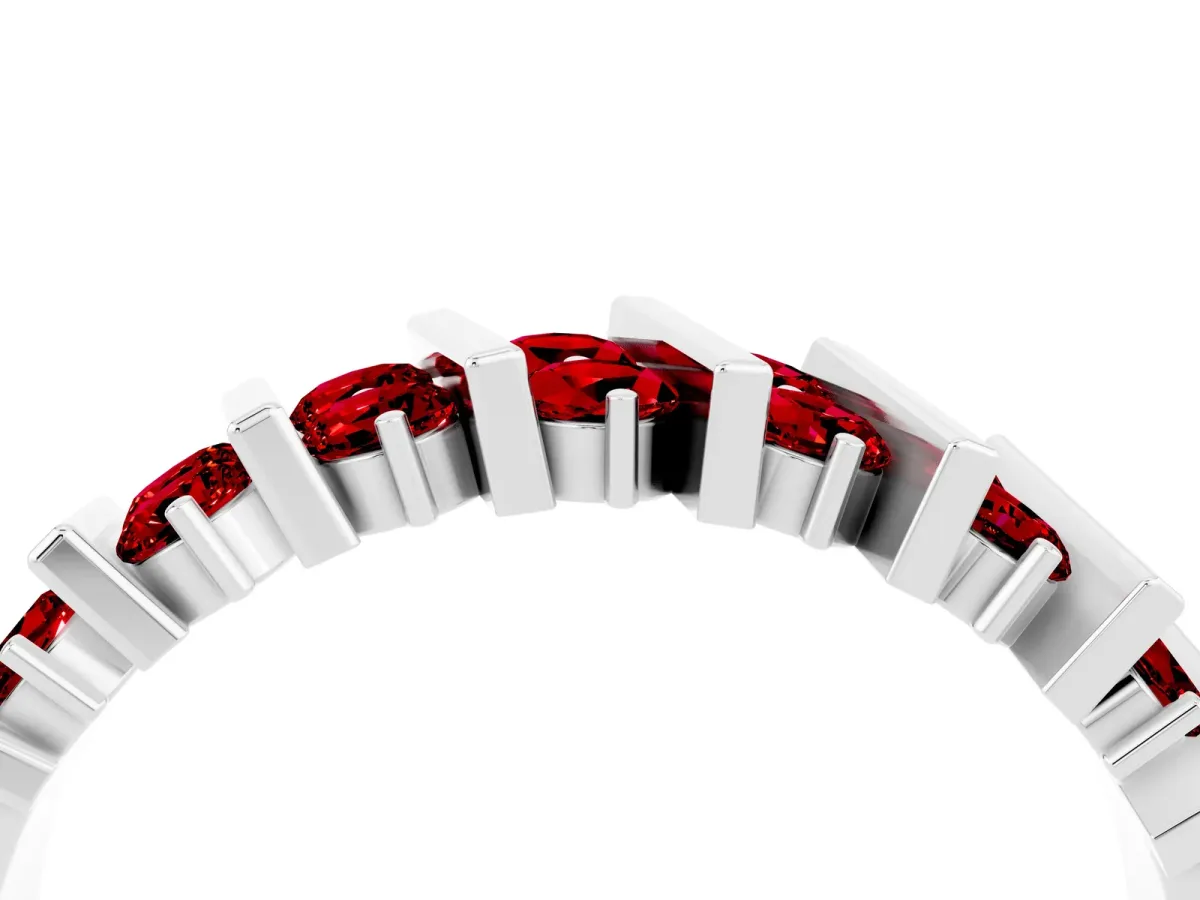 Channel Set Round Ruby Anniversary Band with Vertical Prongs White gold