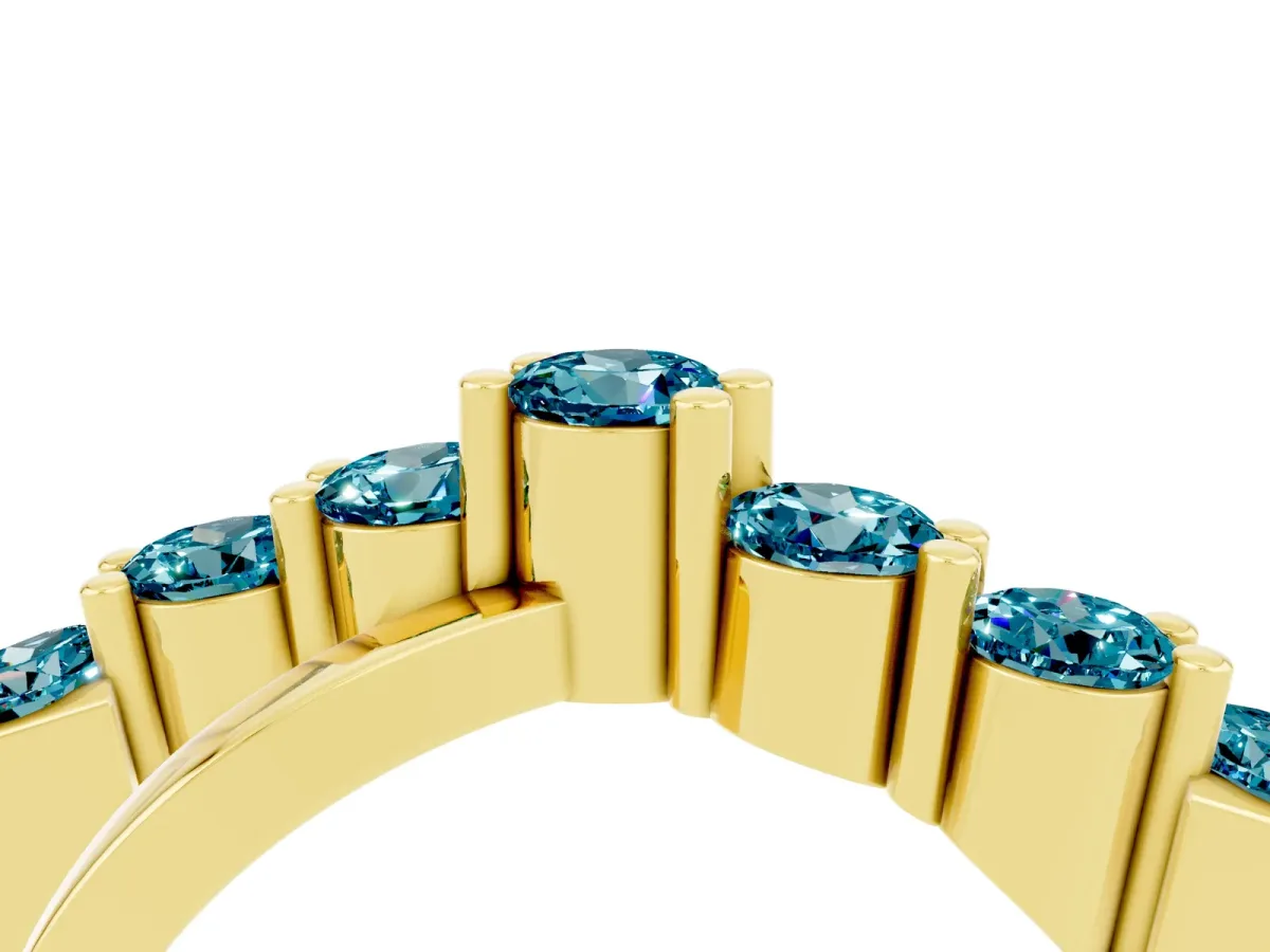 Round Blue Topaz Prong-Set Crossover Band Yellow gold