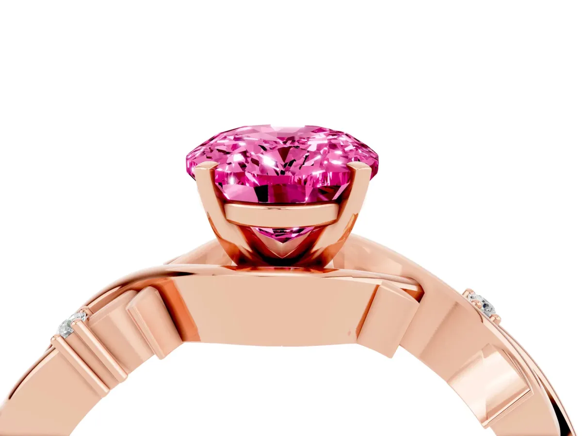 Oval Cut Pink Sapphire Solitaire Ring with Twisted Band and Prong Setting Rose gold
