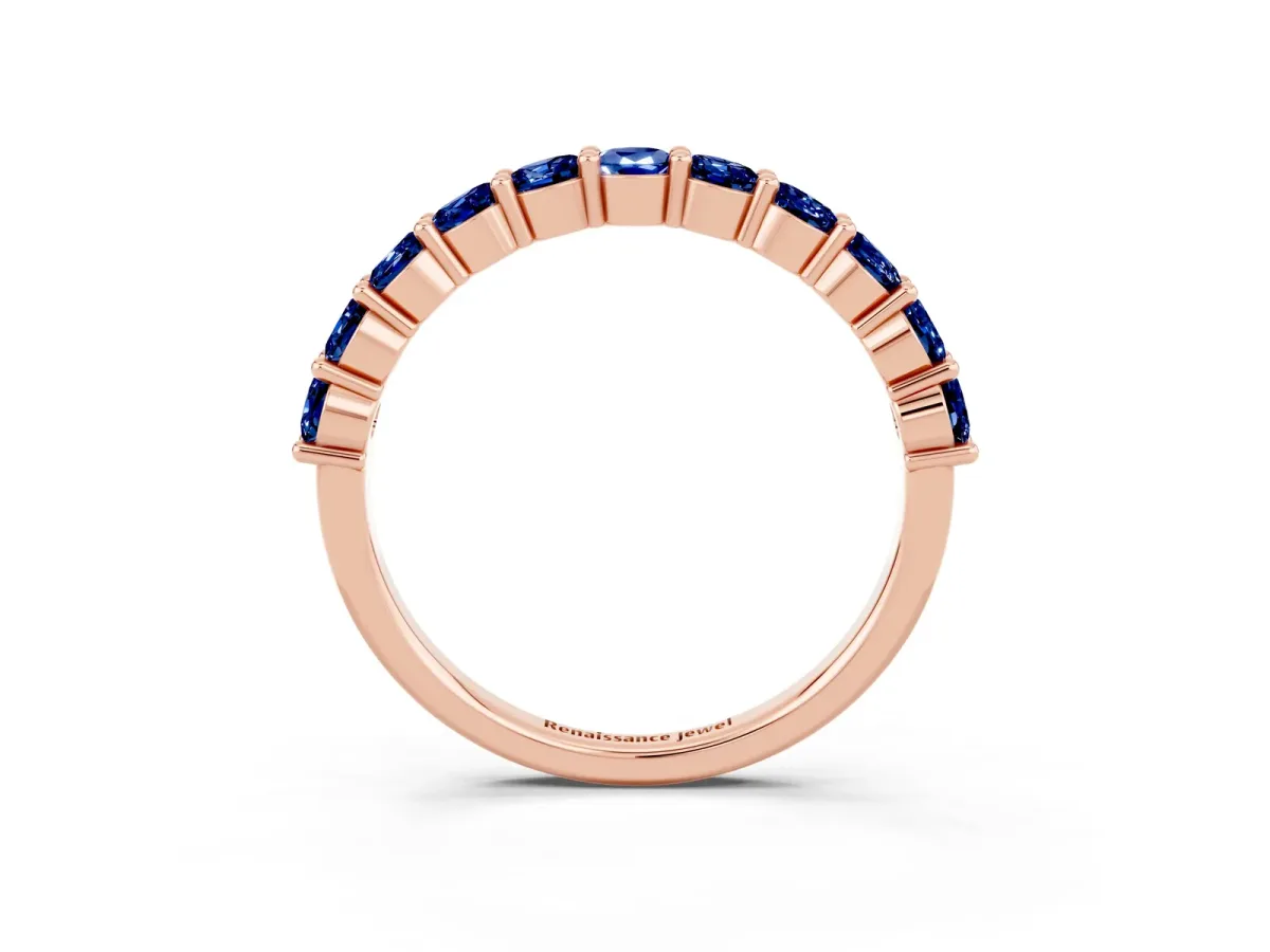 Round Blue Sapphire Half Eternity Band with Prong Setting Rose gold