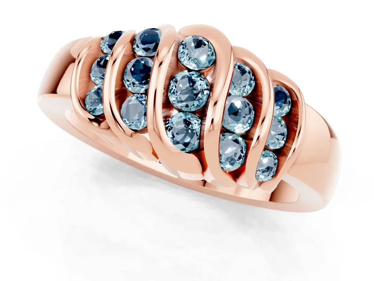 Round Aquamarine Multi-Row Crossover Band Rose gold