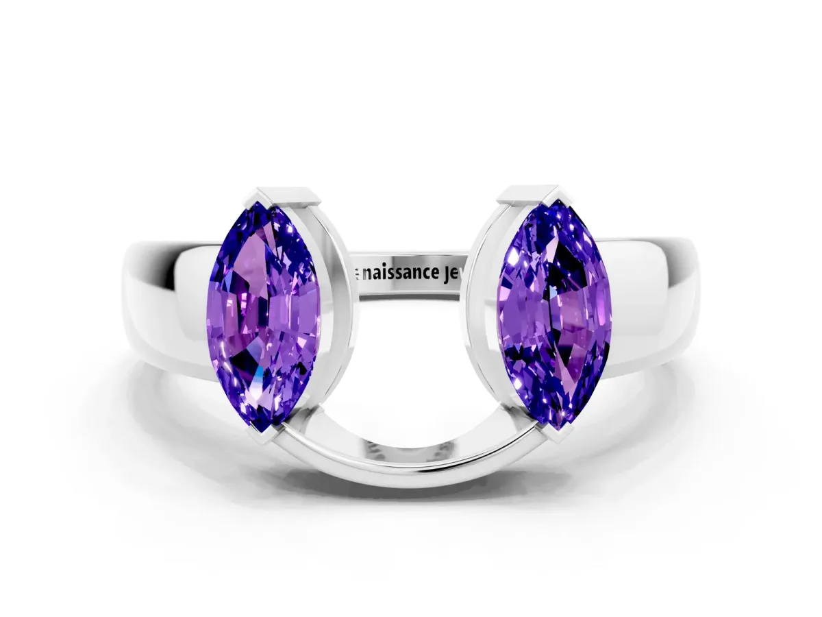 Marquise Tanzanite Open Band Ring with Tension Setting Silver