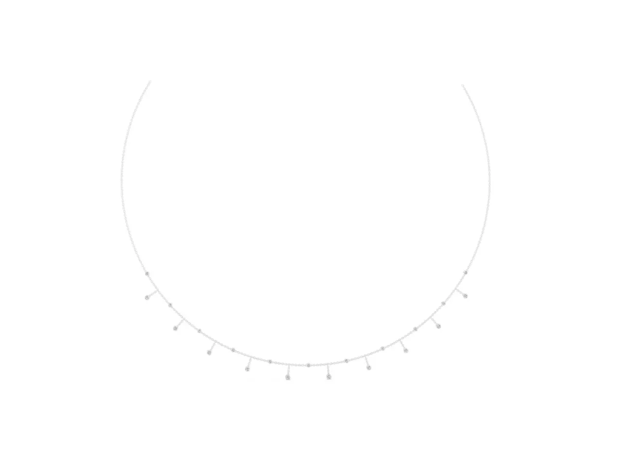 Round Bezel Set Diamond Station Necklace with Cable Chain Silver