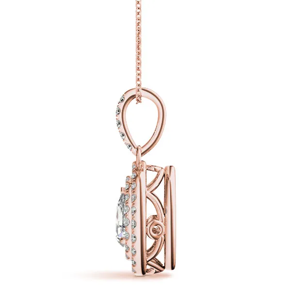 Double Halo Pear Diamond Pendant with Pavé Setting Rose gold