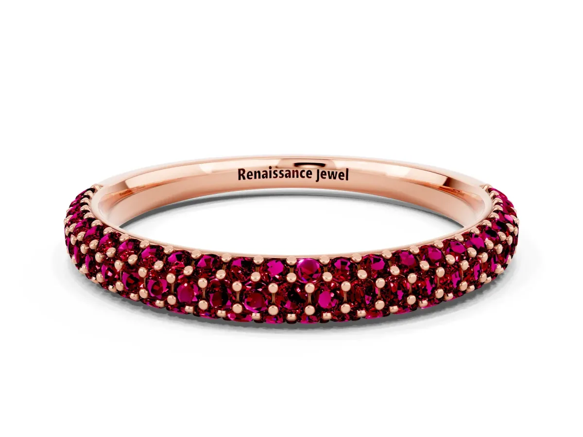 Round Garnet Pavé Eternity Band with Shared Prong Setting Rose gold