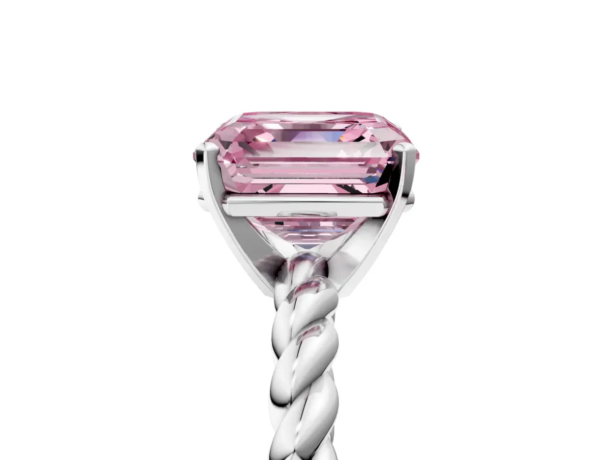 Fancy Pink Asscher Cut Cut Solitaire Twisted Band with Four-Prong Setting Platinum