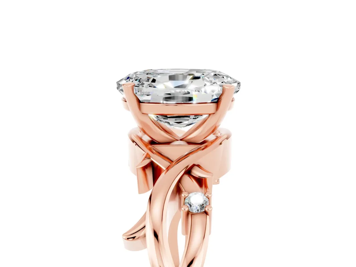 Oval Cut Moissanite Solitaire Ring with Twisted Band and Prong Setting Rose gold