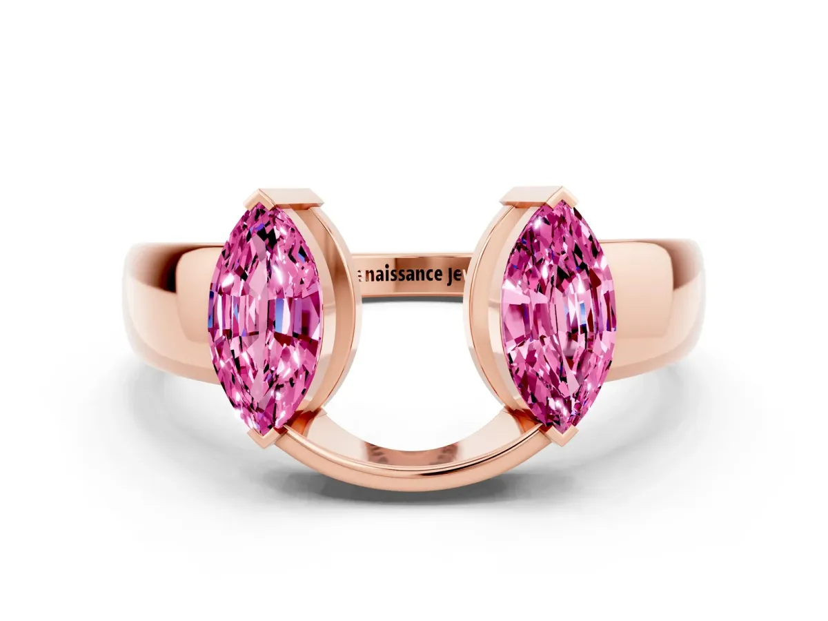 Marquise Pink Sapphire Open Band Ring with Tension Setting Rose gold