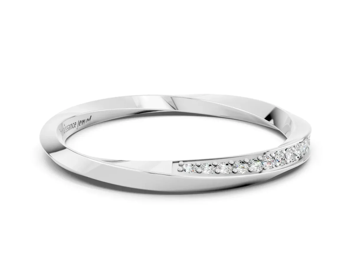 Pavé Round Moissanite Twist Band White gold