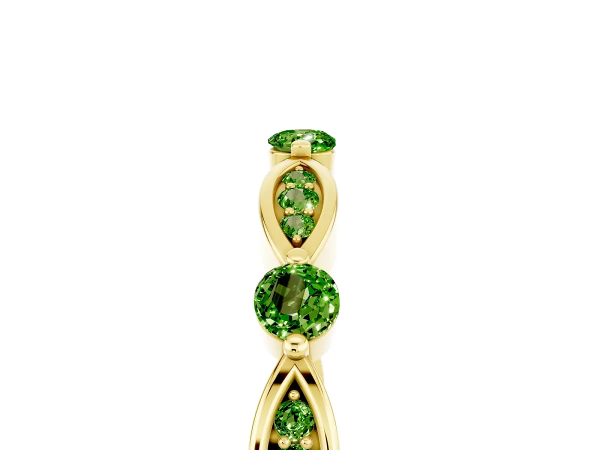 Marquise and Round Peridot Milgrain Band with Bezel Setting Yellow gold