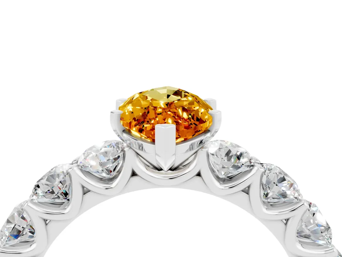 Marquise Cut Citrine Prong Setting with Side Stones on a Pave Band Silver
