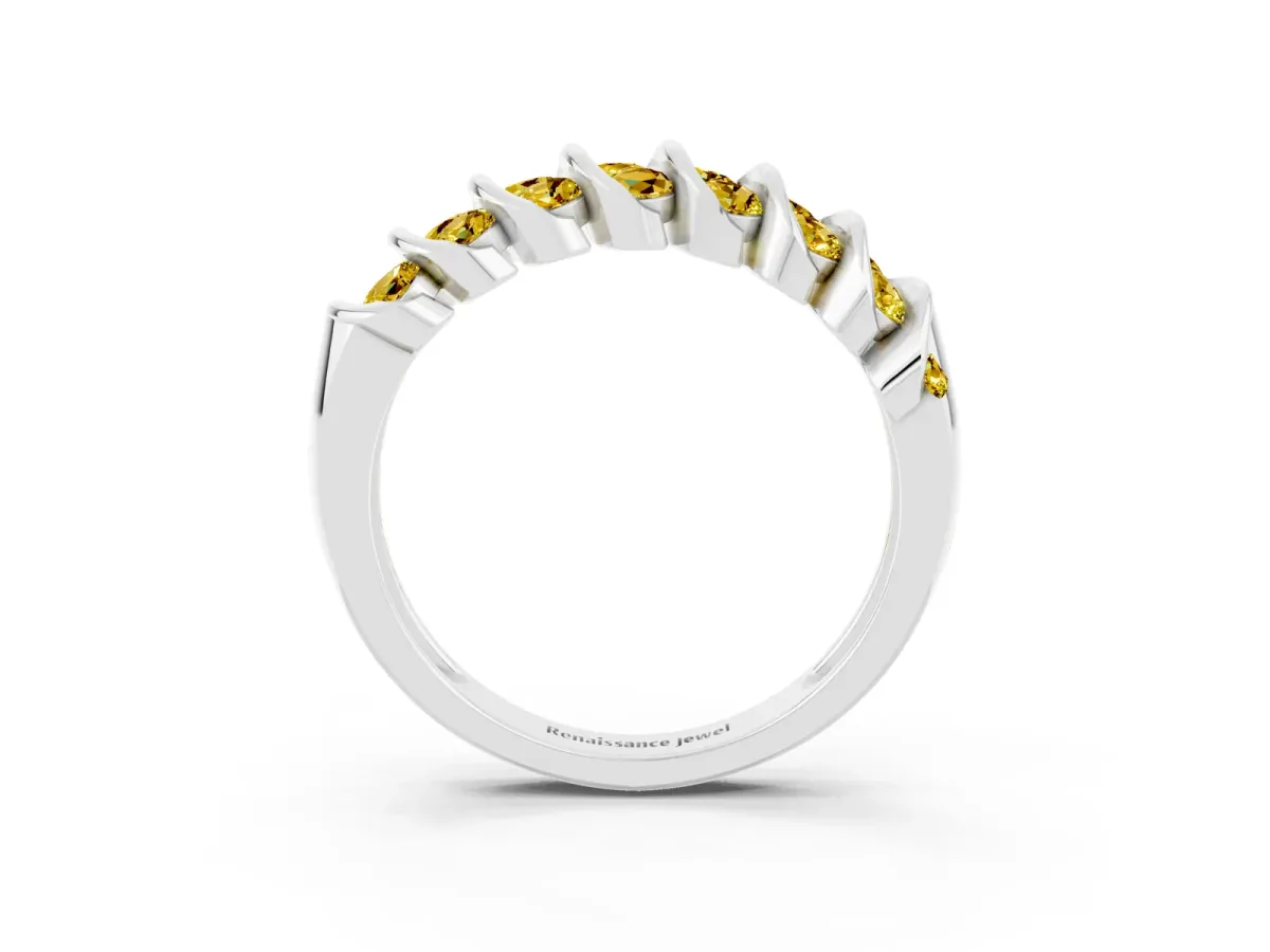 Channel Set Round Yellow Sapphire Multi-Row Band Platinum