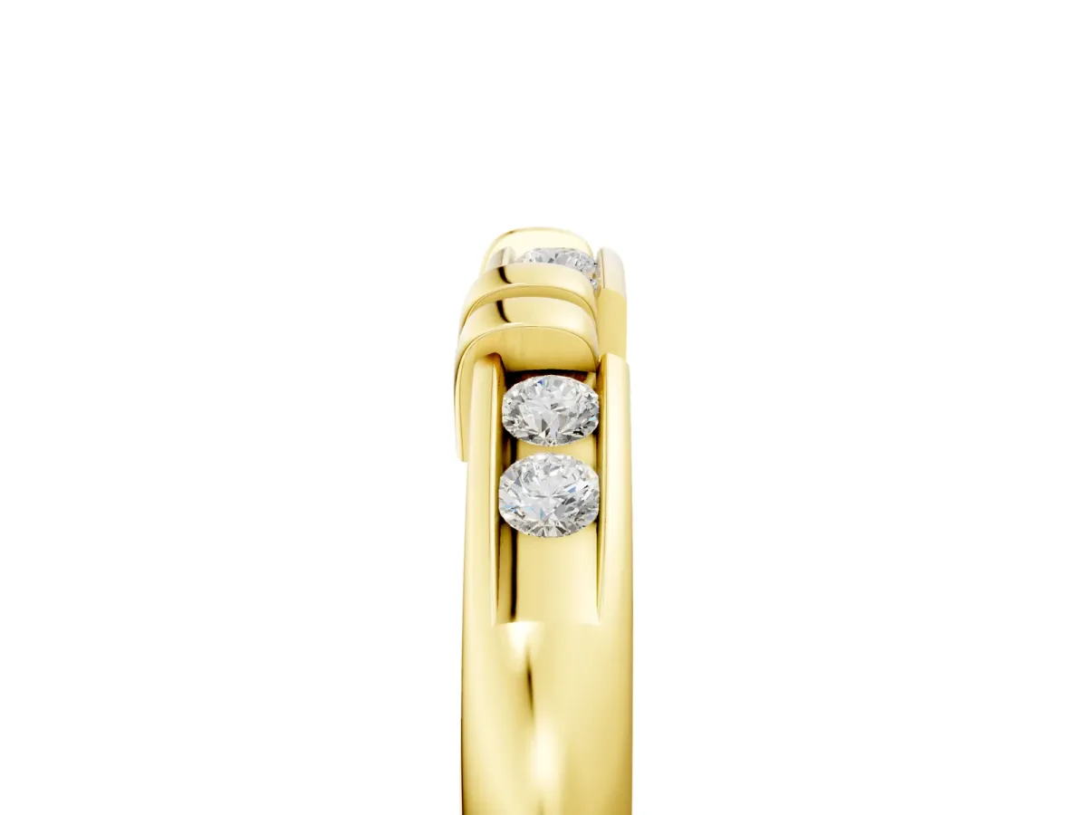 Channel Set Round Diamond Half-Eternity Band with Bar Prong Setting Yellow gold
