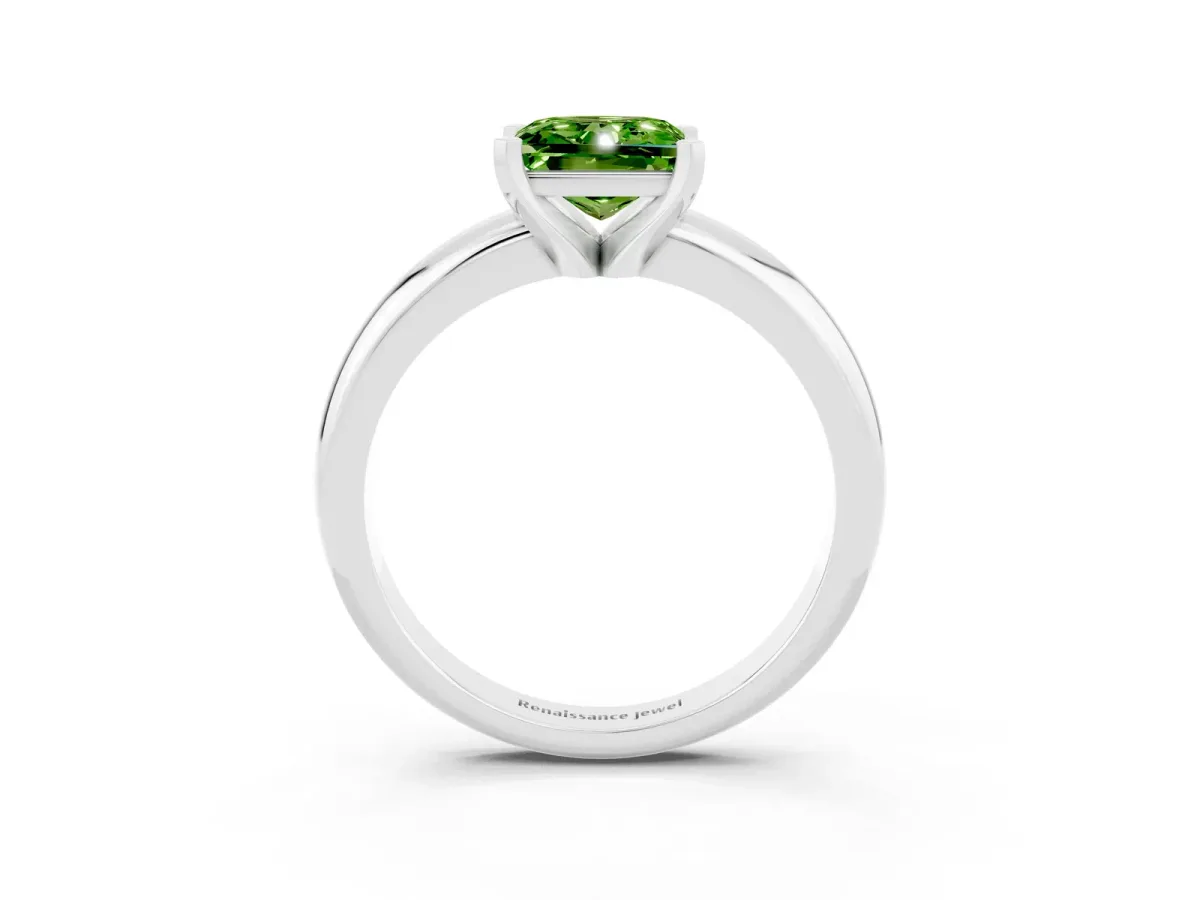 Princess Cut Peridot Solitaire Engagement Ring with Round Band and Four-Prong Setting Silver